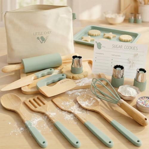 Wooden Cooking & Baking Set for Kids - Safe & Real...