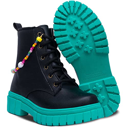 Bota Infantil Feminina Coturno Casual Com Pulseira 09.06j (32, Preto-Verde)