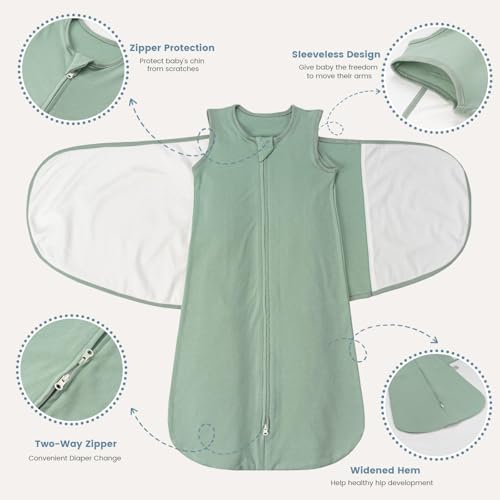 Image of ZIGJOY Sleep Sack Swaddle 1.0 TOG Baby Wearable Blanket 100% Cotton Baby Swaddle Blanket for Newborns 6-12 Months for Boy Girl, Green
