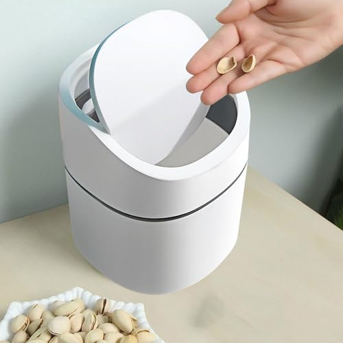 Small Trash Can with Lid, 0.5 Gal/1.8l Compact Removable Mini Wastebasket (White) - image 6