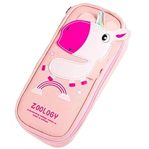 Ouceanwin Etui met eenhoorn, pennenetui met ritssluiting, grote capaciteit, roze zeildoek, potloodcase, schattig en…