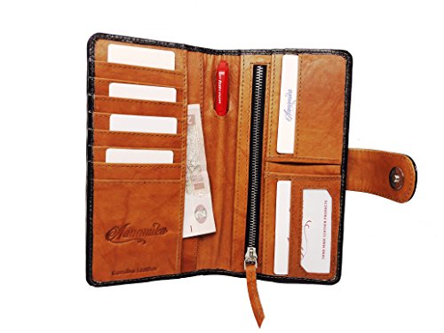 LW-1803 Black Leopard Ladies Wallet|10 card slots|1 card window|4 slide pockets|1 zip pocket | cowhide black leather & Cowhide Leopard3