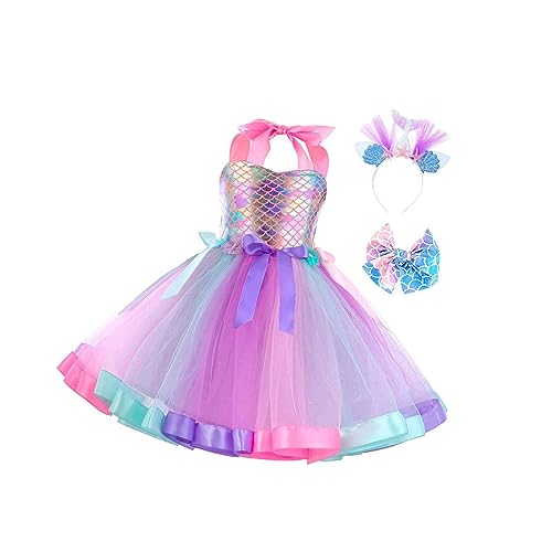 rockible Conjunto de Traje de Sirena para niñas, Vestido Elegante con Diadema, Disfraces temáticos, Morado, SG