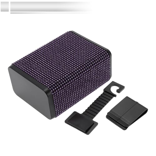 Image of 1 Pcs Universal Car Trash Can Hanging 4.3 inch Length 2.8 inch Width 5.5 inch Height Trash Bin with Hook and Back Clip Purple Plastic Rhinestone