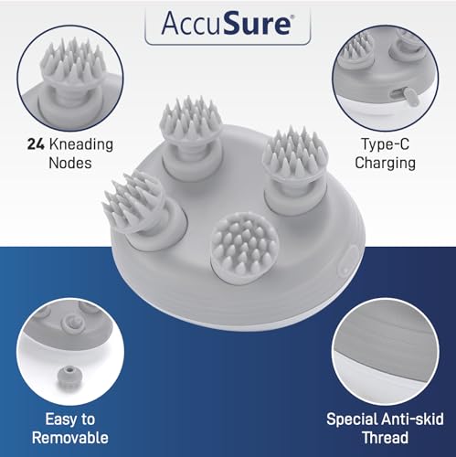 Image of AccuSure Electric Scalp Massager with 96 Silicone Kneading Points | Detachable Heads | Head, Hair & Body Massager for Relaxation & Hair Care (White)