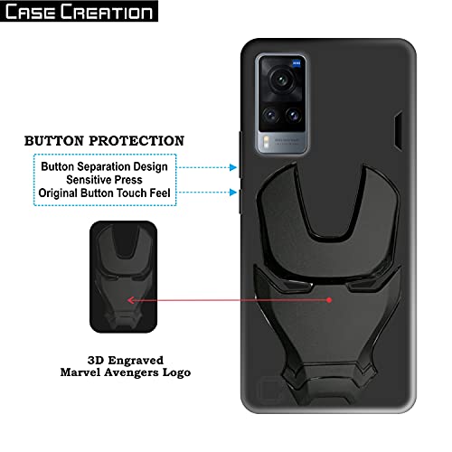 Image of COVERLY Official 3D Smooth Feel Avengers Logo Mask Soft Rugged Grip TPU Silicone Iron Man Engraved Cartoon Movie Engraved Silicone Rubber Matte Strong Back Cover for Vivo X60 (2020) -HD Black Avenger