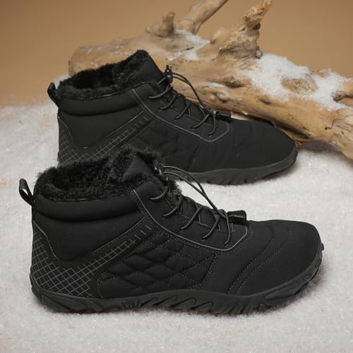 Image of Hike Winter Footwear Barefoot Boots Mens Womens, Waterproof Winter Snow Boots, Warm Ankle Booties, Wide Toe Barefoot Hiking Boots, Non-Slip Zero Drop Sole Hike Shoes for Hiking Walking Outdoor