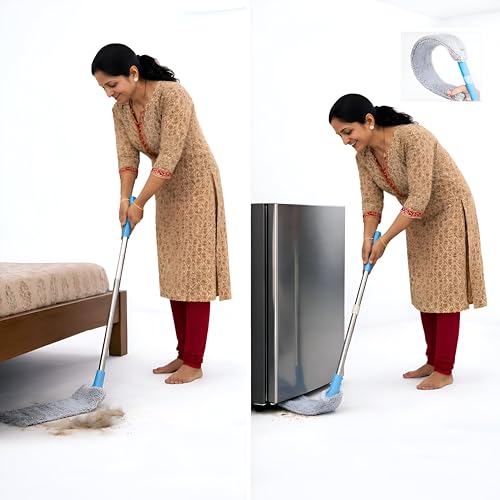 Image of Gap Cleaning Duster with Extendable Handle (Up to 150 cm) - Flexible Microfiber Dust Cleaner for Under Bed, Sofa, Fridge & Narrow Spaces - Washable Flat Dust Mop for Home Cleaning