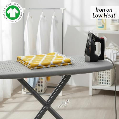 Image of HOMEMONDE Cotton Premium Dining Round Table Cover with White Border Pom-Pom, 45 x 45 Inches Geometric Printed Table Cloth 4 Seater, Round Table Cover - (114x114 CM, Yellow)