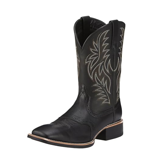KYOESCAI Men's Fashion Square Toe Embroidered Western Cowboy Boots Durable Traditional Classic Waterproof Work Boots for Men,Black,6