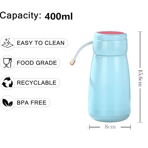 Image of Baskety Small Thermal Coffee Glass Lined Insulated Vacuum Flask for Water & Coffee Dispenser Bottle - 400ml (Sky Blue)
