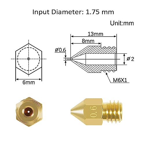 Aokin 8 Pcs 0.6Mm Mk8 Extruder Nozzles 3D Printer Nozzles For Creality Ender 3/3 Pro/3 V2, Ender 5/5 Pro, Cr-10/10S, Makerbot, Anet A8 3D Printer #TOP1