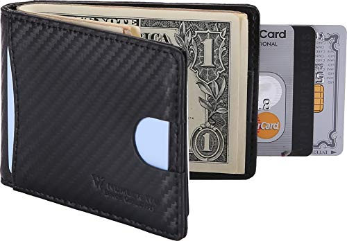 NUMBER.WU Money Clip RFID Blocking Carbon Fiber Leather Wallets for Men, Minimalist Slim Bifold Wallet for mens (Black- Carbon Fiber) - Image 5