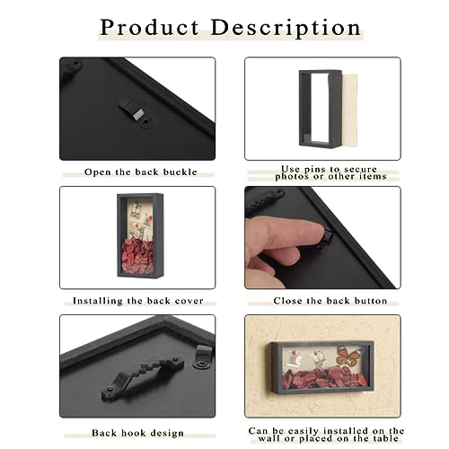 Image of Shadow Box Frame 5x10 Shadow Box Display Case with Linen Back of Awards Memorabilia Flower, Pictures, Keepsakes、Bouquet、Medals and More Photos Memory Box Long Skinny Black