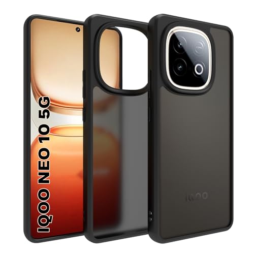 Image of RIGGEAR Shockproof Sleek Hybrid Armor Back Cover Case for iQOO Neo 10 5G (Smoke Black Matte PC and Black TPU Bumper)