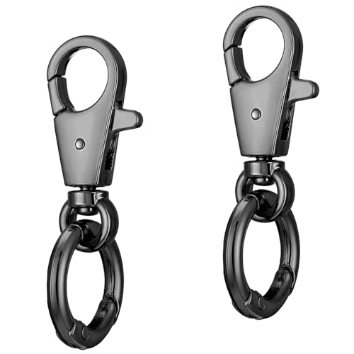2 Pcs Double Opening Keychain Clip Heavy Duty Zinc Alloy Swivel Lobster Clasp with Key Ring Spring Snap Hook Purse Clip for Jewelry Lanyard DIY Crafts Purse Making Camping Travel Accessories (Black)