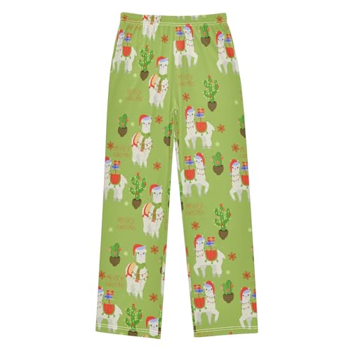 ZZXXB Merry Christmas Llama Cactus Boys Long Pants Soft Trousers Elastic Waist Kids Lounge Bottoms with Pockets S-XL