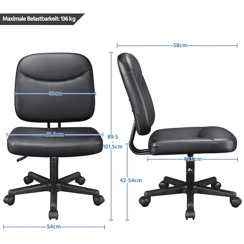 Bürostuhl ohne Armlehne von Yaheetech Höhenverstellbarer Schreibtischstuhl