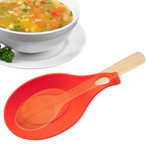 Soporte Reposa Cuchara Silicona Para Cocina, Reposacucharas de silicona, Soporte para cubiertos de cocina, Apoya utensilios de Encimera, Porta cucharas de silicona, Libre BPA, Rojo