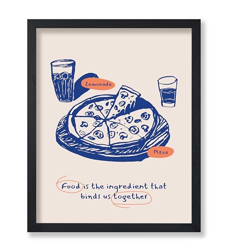 Poster Master Food Binds Us Together Poster - Retro Pizza Print - Lemonade Art - Food & Drink Graphic - Sketch Drawing - Chic Boho Decor - Aesthetic Kitchen or Restaurant Decor - 11x14 UNFRAMED