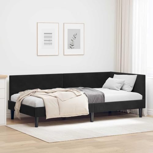 Festnight Canapé-lit 2 Places Lit Banquette Cadre de Lits 90x190 avec Sommier à Lattes Sofa-lit pour Salon, Bureau, Appartement-Noir-90 x 190 cm