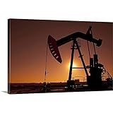 CANVAS ON DEMAND Silhouette of Oil Pump Jack On Rig Canvas Wall Art Print, Home Decor, Artwork, 60' x40in