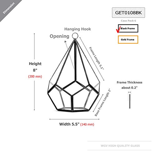 Wgv Hanging Geometric Planter Terrarium Width 5.5" Height 8" Clear Glass Black Frame Diy Succulent Air Plant Miniature Fairy Garden Windowsill Decor Teardrop 1 Piece #TOP1