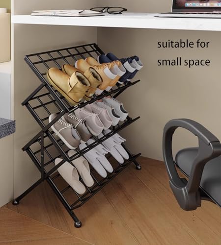 Scarpiera pieghevole in metallo a 3 ripiani per interni ed esterni, design salvaspazio, leggera e perfetta per ingresso armadio o patio.