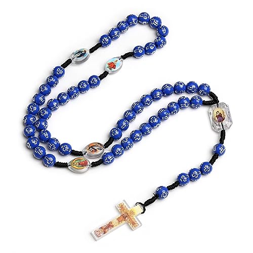 Jazuaiao Collier pendentif croix chapelet catholique bijoux religieux fait à la main Crucifix en plastique perlé chapelet catholique en plastique perlé Unique longue durée