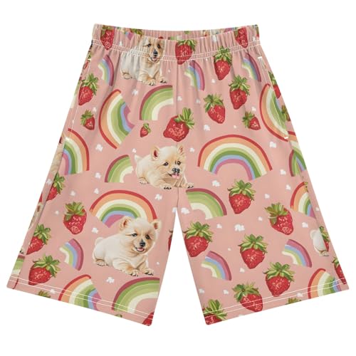 Strawberry Puppy Rainbow Short Pajama Pants Bottoms Soft Sleepwear with Pockets