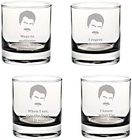 Brindle Southern FarmsRon Swanson Rocks Glasses: Parks and Rec Inspired Etched Whiskey Glass/Drinking Glass Gift Set for Ron Swanson Fan