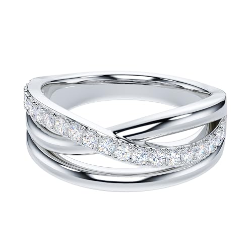 THELANDA Genuine Moissanite or Simulated Round Brilliant Cut Diamond Sterling Silver 7.5mm Crossover Infinity Wedding Ring For Couples3