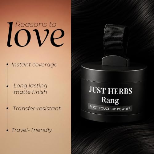 Image of Just Herbs Rang Root Touch-Up Powder - Black | Covers Grey Hair & Bald Spots Instantly | Beard Touch Up Powder | Infused with Vitamin E, Methi and Onion Powder|4g