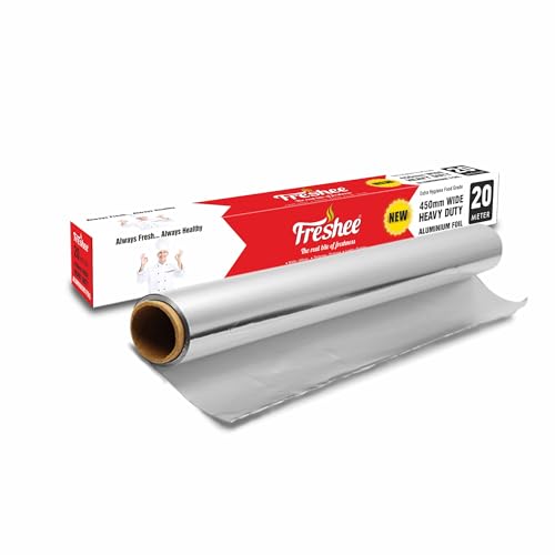 Image of Freshee 20m Heavy Duty Aluminium Foil Roll 45cm Extra Wide Silver 18 Micron Thick, Food Wrapping Paper roll, Kitchen, Disposablel for Food Delivery, Keeps Food Fresh & Hot for Long