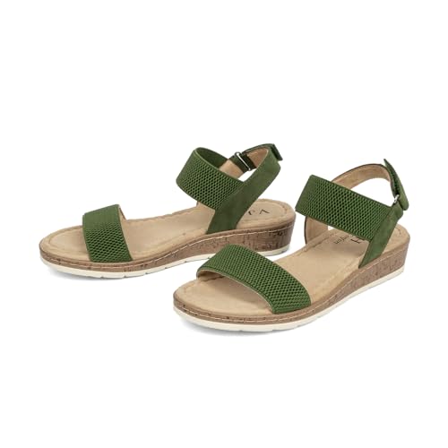Image of VJH confort Women's Flat Sandals Open Toe Elastic Ankle Strap Slip on Comfy Low Wedge Sandals
