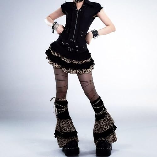 Aesthetic Animal Camouflage Leg Warmers for Women Tiered Ruffle Boot Covers Flared Footless Socks with Adjustable Ties4