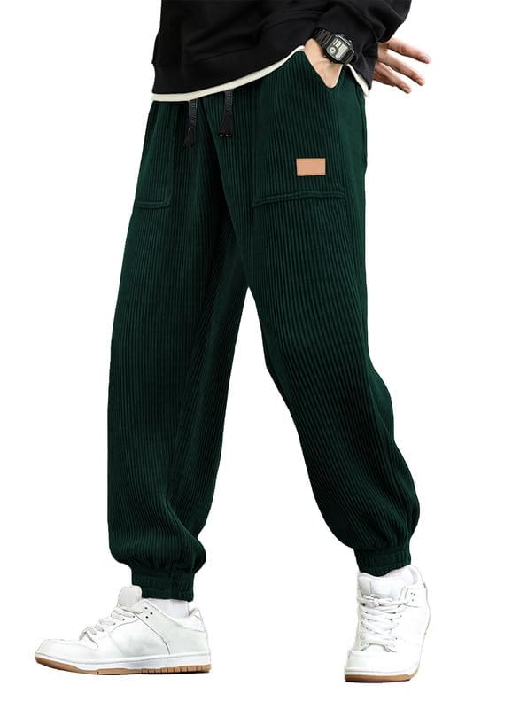 Mens Corduroy Drawstring Sweatpants Casual Joggers Relaxed Fit Pants
