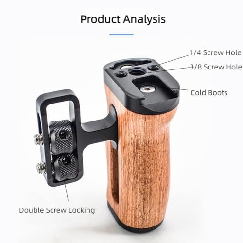 Image of Yantralay Wooden Side Handle Grip for Camera Cage | Cold Shoe Mount, 1 /4 inch & 3 /8 inch ARRI Thread | Left & Right-Hand Ergonomic Grip | DSLR Accessories