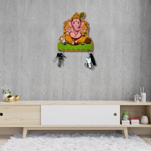 Image of Shubh Labh Ganpati Bappa Key Holder - Decorative Wall Hanging Art for Home | Ganesh Ji Key Organizer for Bedroom, Living Room, Guest Room & Dining Area