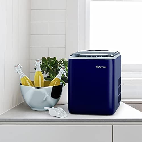 COSTWAY Countertop Ice Machine, 20kg(44lbs) in 24 Hours, 12 Ice Cubes Ready in 8.5 Mins, 2L Ice Maker with Self-clean Function, Scoop and Basket (Blue)