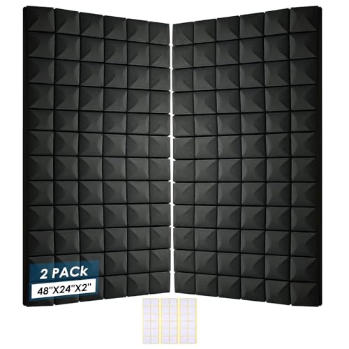 Image of 2 Pack Acoustic Foam Panels, 48 x 24 x 2 inch Sound Proof Foam Panels for Walls | High Density Fire Resistant Soundproof Wall Foam, Noise Cancelling Panels for Recording Studio & Home Office