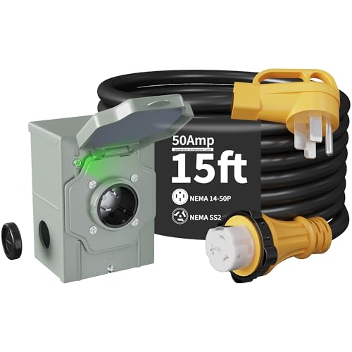 50 Amp 15FT Generator Cord and Power Inlet Box Kit, NEMA 14-50P Male to SS2-50R STW 6/3+8/1 AWG...