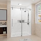 Trumbeak Shower Door 56-60' W x 76' H Frameless Shower Door,Sliding Shower Door with 5/16'(8mm) Clear Tempered Glass,Glass Shower Door w/Seal Strip Parts and Handle,Stainless Steel Hardware,Silvery