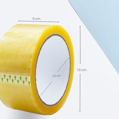 RAYLU PAPER® Klebeband für Versandkartons, robust und extra stark, 66 m x 50 mm breit (1 Stück -ECO, transparent)