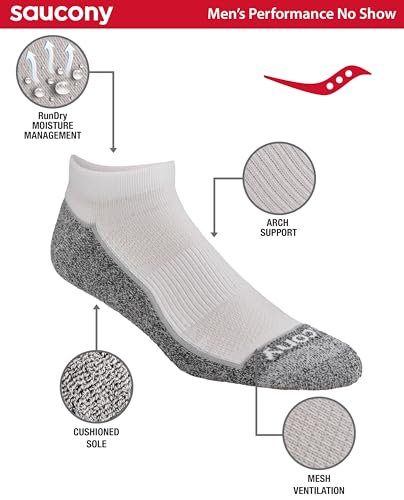Image of Saucony Men's RunDry Mesh Ventilating Comfort Fit Performance No-Show Socks, Available in M-XXL (6, 12, 18 Pairs)