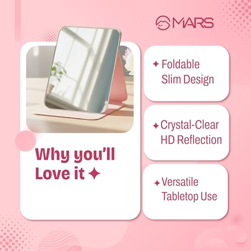 Image of MARS Foldie-Portable Makeup Mirror with Adjustable Stand | HD Frameless Beveled Design | Travel-Friendly PU Leather Vanity Mirror for Desk, Dresser & Bathroom (Cream)