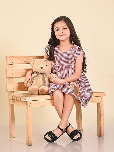 Image of LILPICKS Dog Printed Stripes Fit n Flare DressFor Girls (Red White)