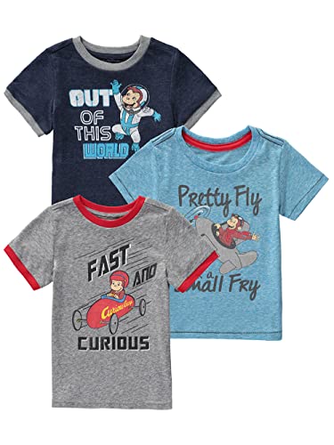 Curious George T Assorted Three Pack-Baby and Toddler Boys Shirts Prints, Blue/Grey/Navy, 12 Months