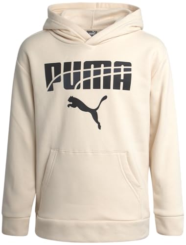 PUMA Boys' Athletic Hoodie - Performance Fleece Pullover Graphic Sweatshirt for Boys (Sizes: 8-20), Size 14-16, Tan Combo