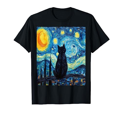 Funny cat art painting Cat Lover Starry Night Cat Van Gogh Camiseta